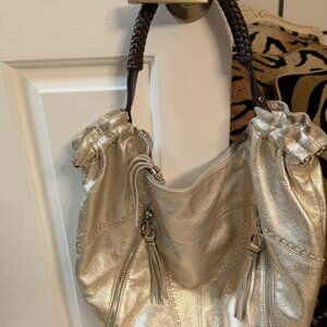 Gold leather shoulder bag